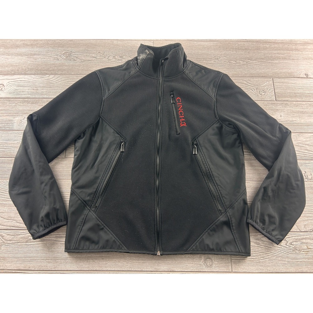 Cinch Mens XL Black Bonded Softshell Jacket Full Zip Ribbed Western Logo 613